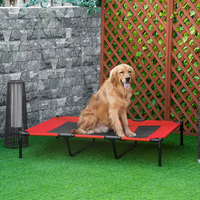 Elevated Pet Bed - X-Large Cooling Raised Dog Cot with Breathable Mesh, Red, 122 x 92 x 23cm - Perfect for Indoor/Outdoor Comfort and Relaxation