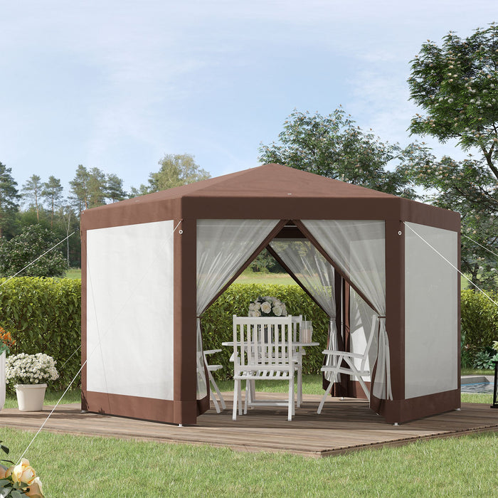 Hexagonal Garden Gazebo - Outdoor Patio Canopy Tent with Sun Shelter and Mosquito Netting - Ideal for Parties and Gatherings