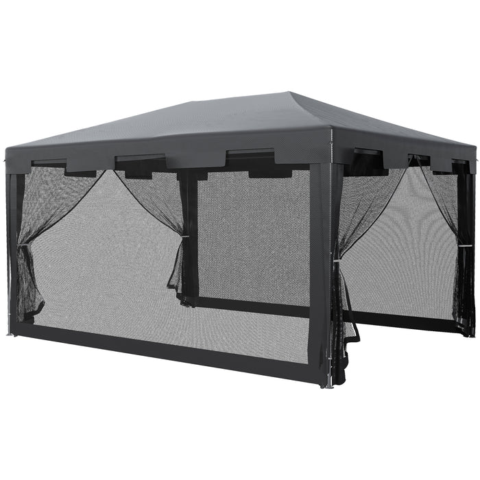 Outdoor Gazebo Party Tent 4m x 3m - Garden Sun Shade Canopy with Mesh Sidewalls, Dark Grey - Ideal for Gatherings and Protection from Elements
