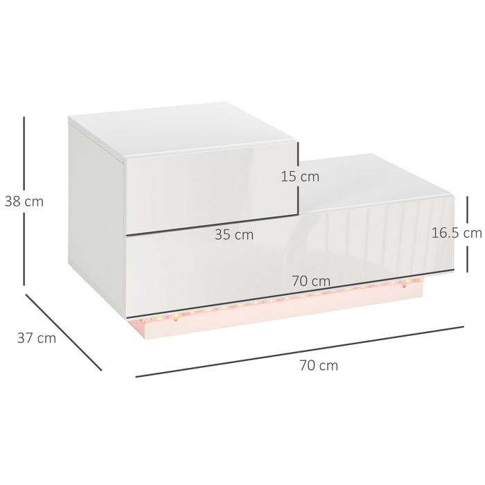 Modern High Gloss Bedside Cabinets with Drawers - Sleek Nightstand with RGB LED Lighting & Remote Control - Perfect for Bedroom & Living Room Ambiance