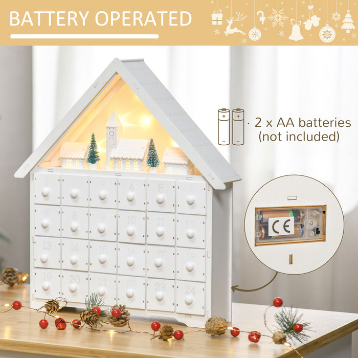 Light Up Christmas Advent Calendar - Wooden Village House with Countdown Drawers - Festive Holiday Decor for Kids and Adults