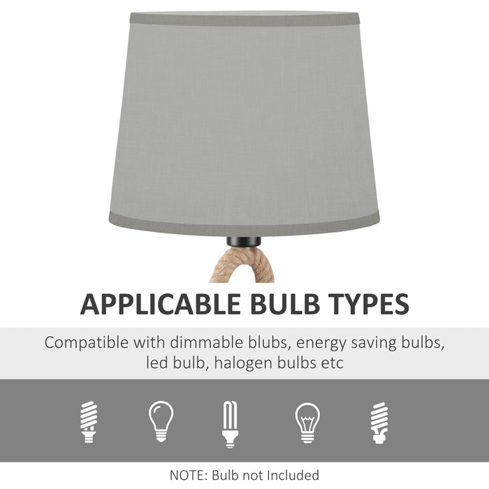 Farmhouse-Inspired Rope Base Table Lamp - E27 LED/Halogen Compatible, Fabric Shade - Ideal for Bedroom, Living Room, or Study Desk Lighting