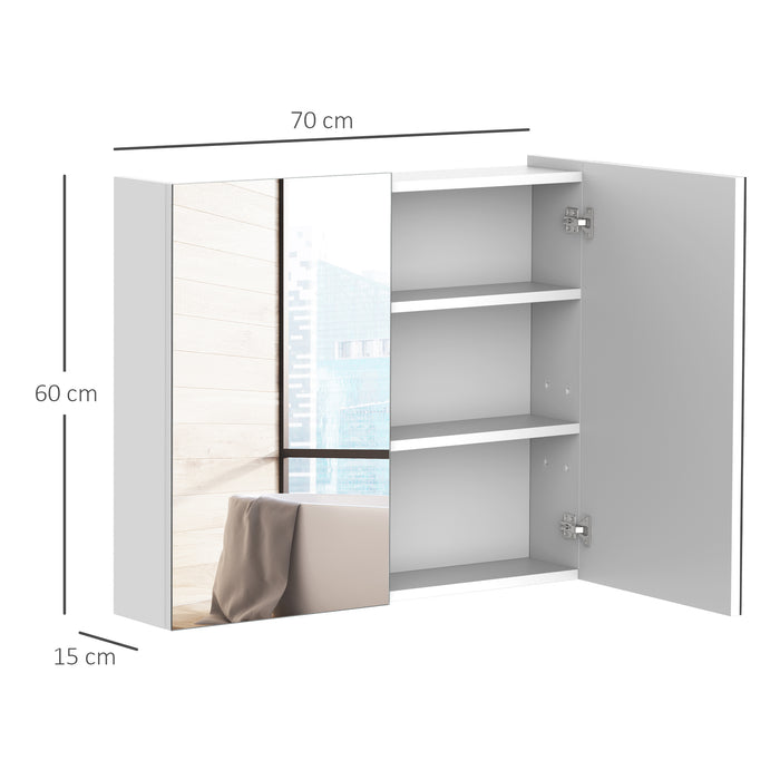 Wall Mounted Bathroom Mirror Cabinet - Double Door Storage Cupboard with Adjustable Shelf, 60x70x15cm - Ideal for Organizing Toiletries and Towels in a Stylish White Finish