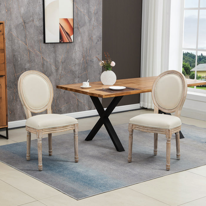 French-Style Dining Chair Duo - Armless Kitchen Accent Chairs with Linen-Touch Upholstery and Backrest in Cream - Elegant Seating for Home Dining Area
