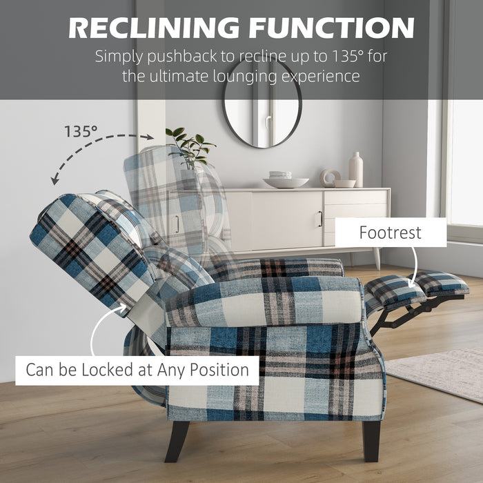 Wingback Recliner - Push-Back Armchair with Extendable Footrest and Wooden Legs for Living Spaces - Comfortable Seating for Bedroom or Living Room Relaxation
