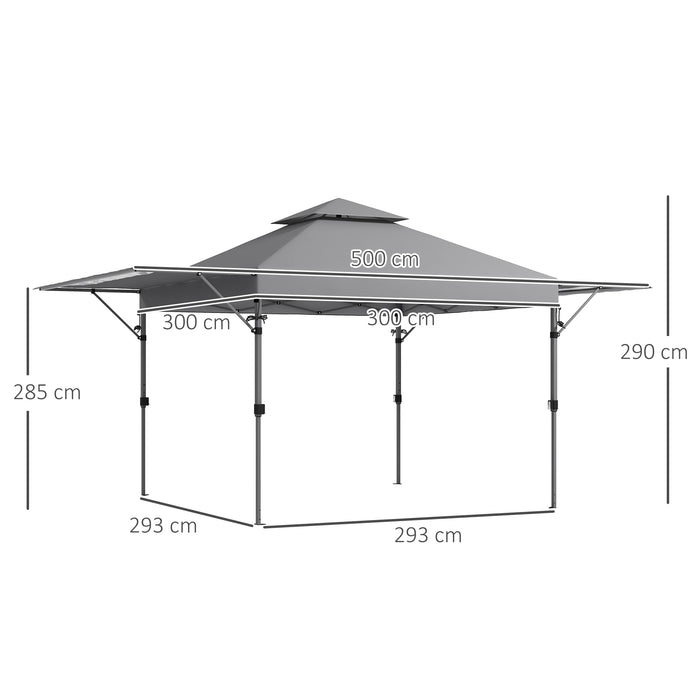 Extendable Dual Awning 5 x 3m Pop-Up Gazebo - Easy One-Person Setup Marquee Party Tent with 1-Button Push & Double Roof - Includes Sandbags for Stability in Outdoor Events
