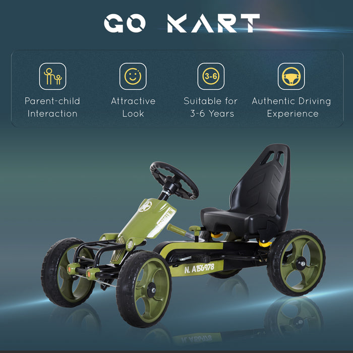 Pedal Go Kart Racer for Kids - Adjustable Seat with Braking System in Vibrant Green - Fun Outdoor Racing Ride for Children