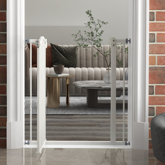 Adjustable Metal Pet Gate 74-80cm - Safety Barrier with Auto-Close Feature, White - Ideal for Dogs & Indoor Use