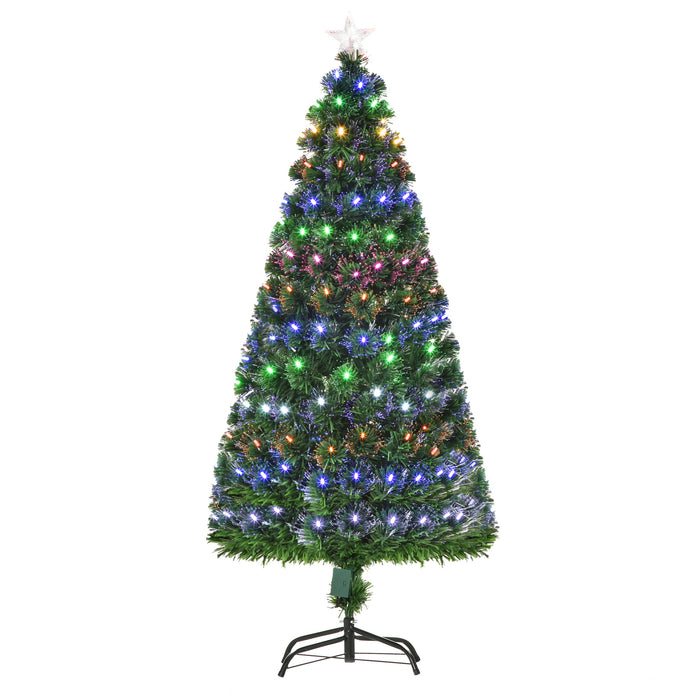 Pre-Lit Fiber Optic 5ft Christmas Tree with Star Topper - 170 Branch Tips, Metal Stand, Multi-Color LED Lights - Festive Home Holiday Decor