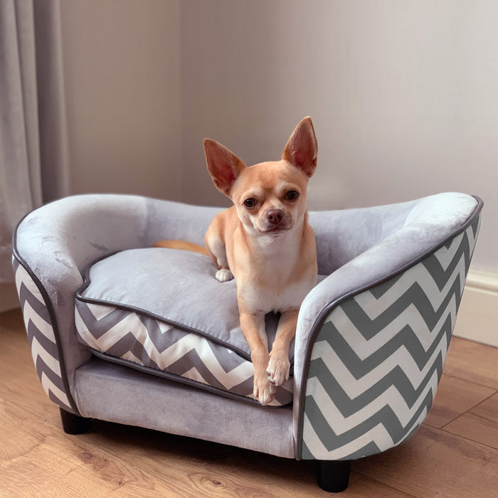 XS Dog Sofa Bed - Plush Pet Couch with Removable Sponge Padded Cushion, Grey - Ideal Comfort for Small Breed Dogs