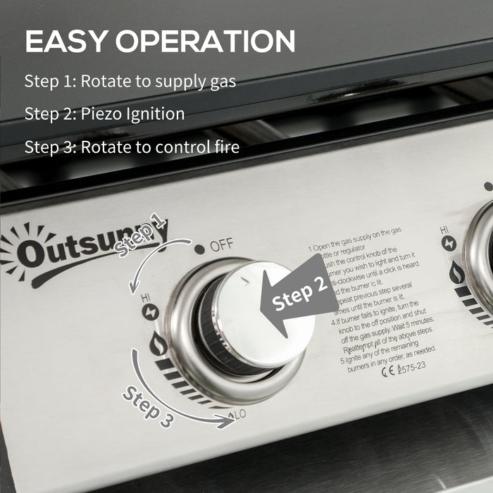 3-Burner Gas Plancha BBQ Grill with Cover - Heavy-Duty Outdoor Cooktop, High Performance, Easy-Clean Surface - Ideal for Family Barbecues and Backyard Cooking