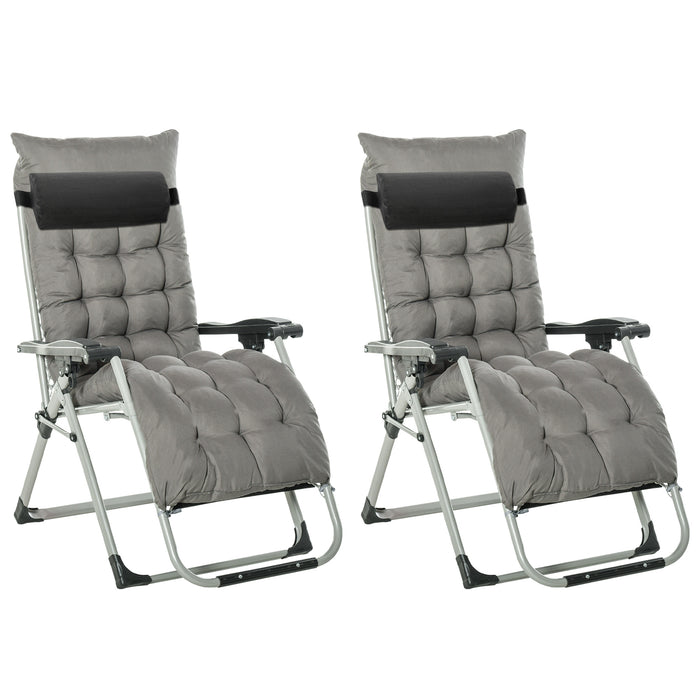 Zero Gravity Chair Set with Cushions - 2-Piece Folding Reclining Sun Lounger for Gardens - Comfortable Outdoor Relaxation with Headrest in Dark Grey