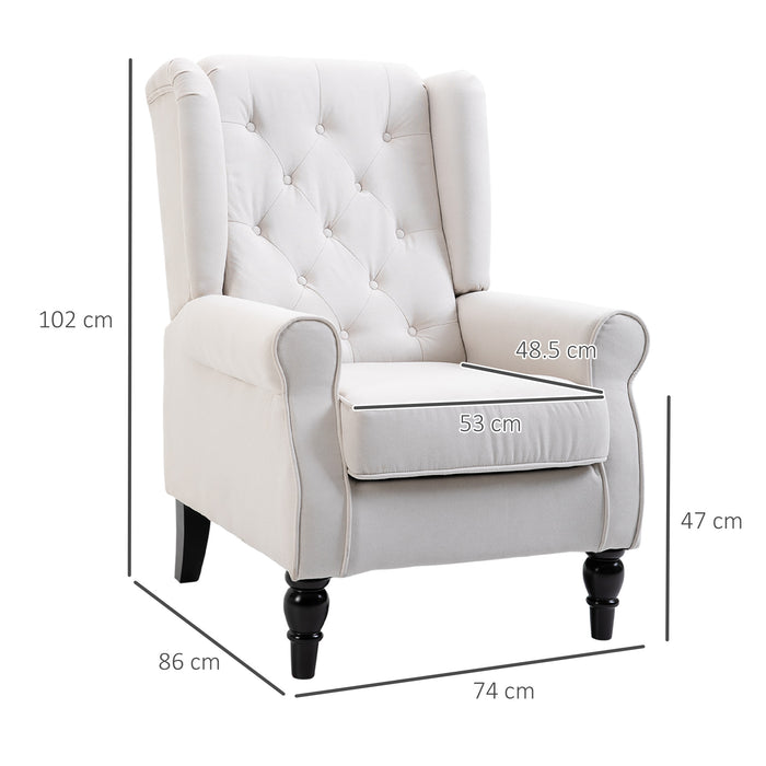 Wingback Accent Chair - Retro Button Tufted Upholstered Design for Elegance - Ideal Comfy Seating for Living Room and Bedroom, Cream White