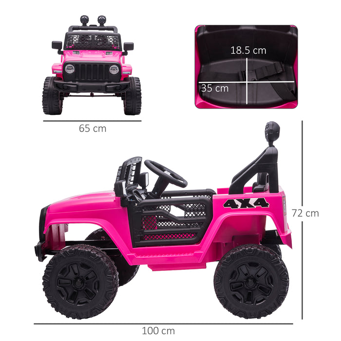 12V Electric Ride-On Car with 2 Motors - Off-Road Truck for Kids with Suspension and Lights - Pink Toy Vehicle with Parental Remote Control and Horn