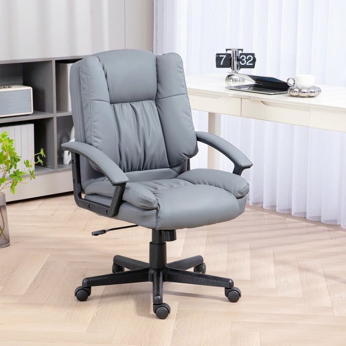 Faux Leather Office Chair - Mid Back, Adjustable Height, Swivel Rolling Wheels Computer Desk Chair - Ideal for Executives and Home Office Comfort
