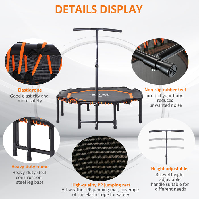 48" Octagonal Mini Trampoline Rebounder - Foldable Indoor/Outdoor Bouncer with Adjustable Handle - Ideal for Fitness & Fun for Kids and Adults, Orange
