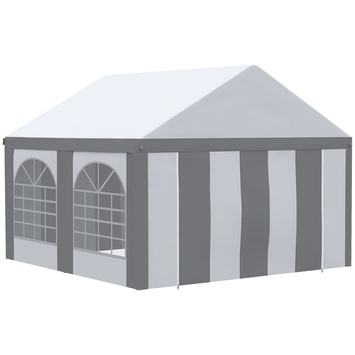 Galvanised 4x4m Party Tent Marquee - Gazebo with Side Panels, Four Windows, Double Doors - Perfect for Parties, Weddings, and Events