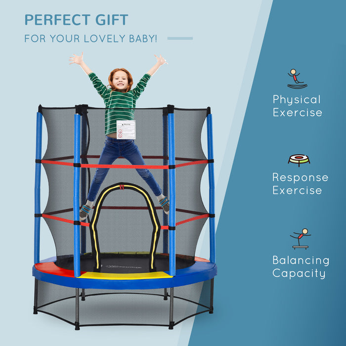 Kids Trampoline with Enclosure - 5.2FT/63 Inch Indoor Round Bouncer with Steel Frame - Safe Rebounding for Ages 3 to 6, Multi-color
