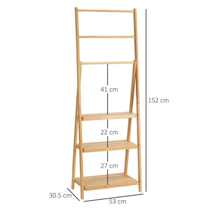 Bamboo Towel Stand with 3 Hanging Bars - Eco-Friendly Freestanding Rack with Storage Shelves - Space-Efficient Folding Design for Bathroom Organization