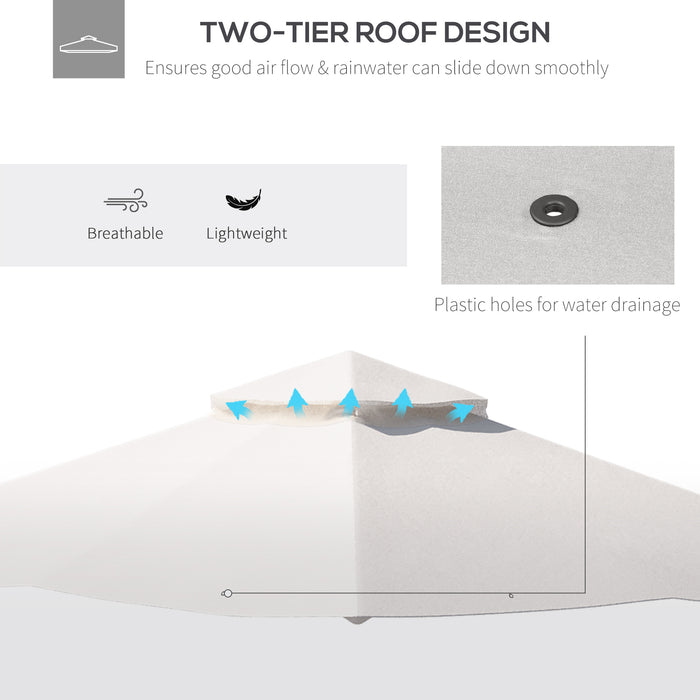 Double Tier 3x3m Gazebo Replacement Canopy - Durable Roof Top for Garden, Patio, Outdoor Use, Beige Color - Ideal for Shelter and Shade (Top Only)
