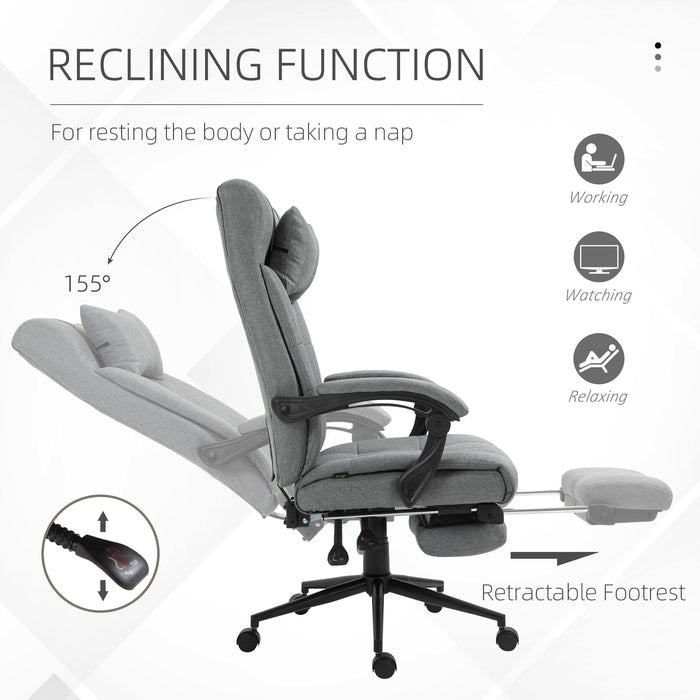 Ergonomic Office Chair with Footrest - Adjustable Armrests, Lumbar Support & Headrest in Light Grey - Ideal for Extended Desk Work & Improved Posture