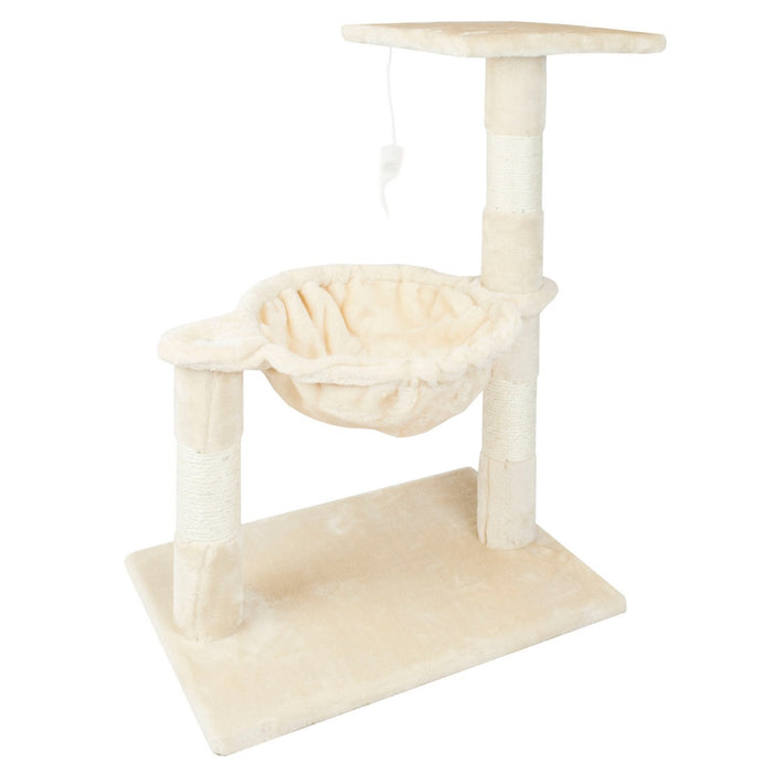 Hammock-Style Cat Perch - Plush Beige Cat Tree with Cozy Hammock - Ideal Resting Spot for Felines