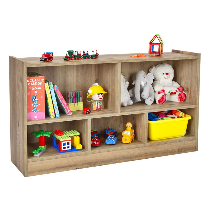 2-Tier Wooden Bookcase - Kids' Storage with 5 Compartments, Ideal for Playroom or Study Area - Solves Space Organization Problems