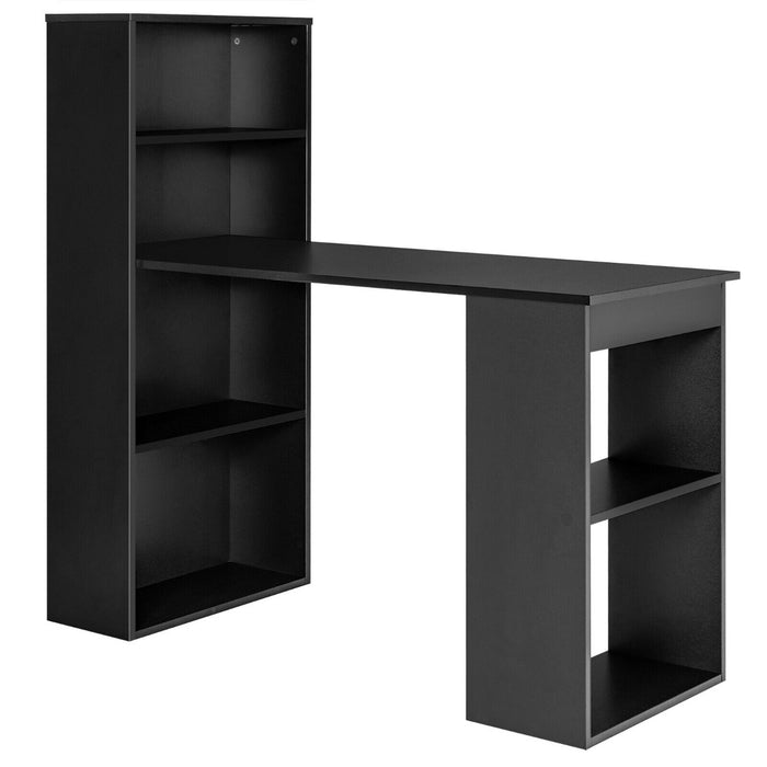 Contemporary 3-in-1 Wooden Computer Desk - Integrated 6-Tier Storage Bookshelves in Black Finish - Ideal Workstation for Home Office and Study Needs