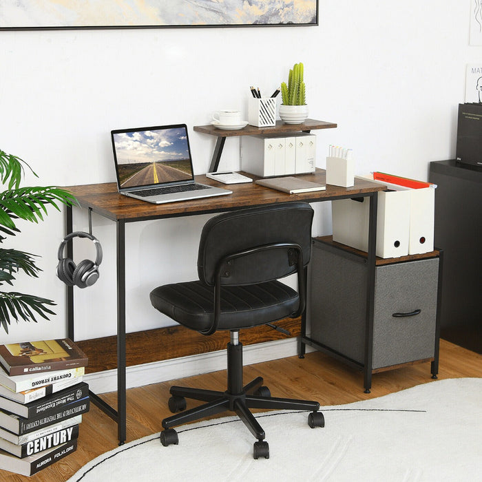 Industrial Computer Desk - with Side Storage Drawer and Monitor Stand - Ideal for Home Office and Work Stations