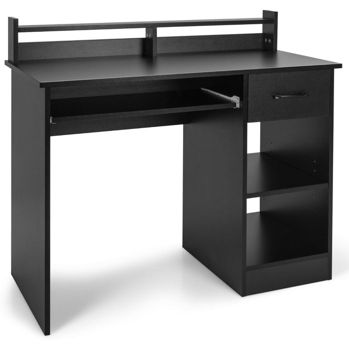 Black WoodDesk Model B26 - Study and Work Computer Desk with Keyboard Tray - Ideal for Students and Home office workers