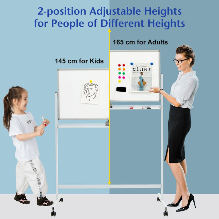 Mobile Whiteboard Double-Sided Magnetic - Includes Magnets, Pens and Eraser, Black - Ideal for Classroom and Office Use