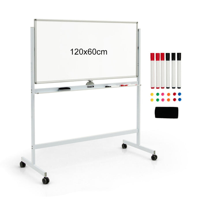 Mobile Whiteboard Double-Sided Magnetic - Includes Magnets, Pens and Eraser, Black - Ideal for Classroom and Office Use