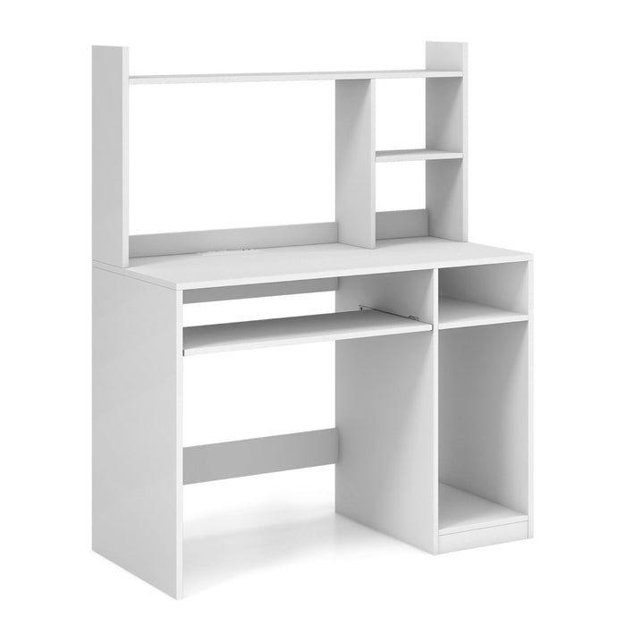 White Computer Desk Featuring Storage Shelf - Ideal for Home Office Organisation