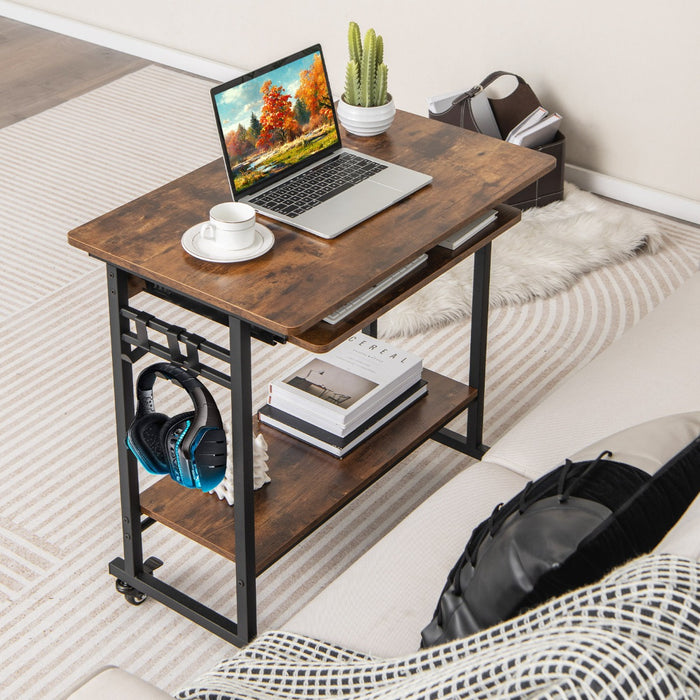 Mobile Laptop Desk - Durable Design with Pull-out Keyboard Tray in Brown - Ideal for Home Office, Students, Remote Workers