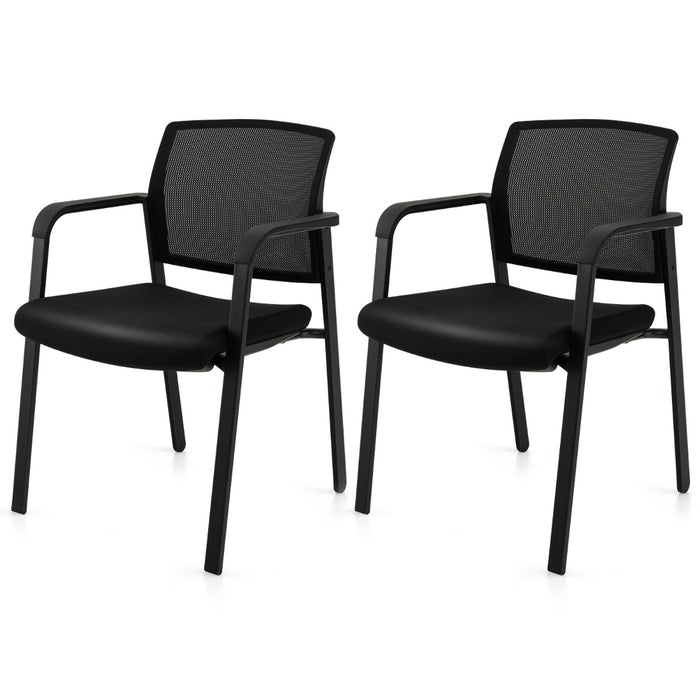 Set of 2 Waiting Room Chairs with Armrests - Black and Comfortably Padded - Ideal Seating Solution for Reception Areas and Offices