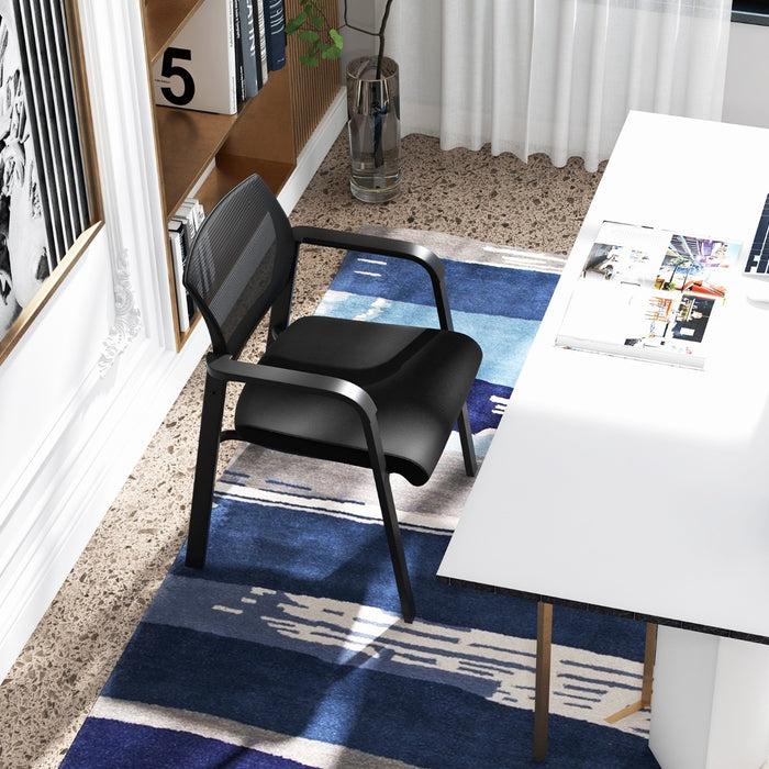 Set of 2 Waiting Room Chairs with Armrests - Black and Comfortably Padded - Ideal Seating Solution for Reception Areas and Offices