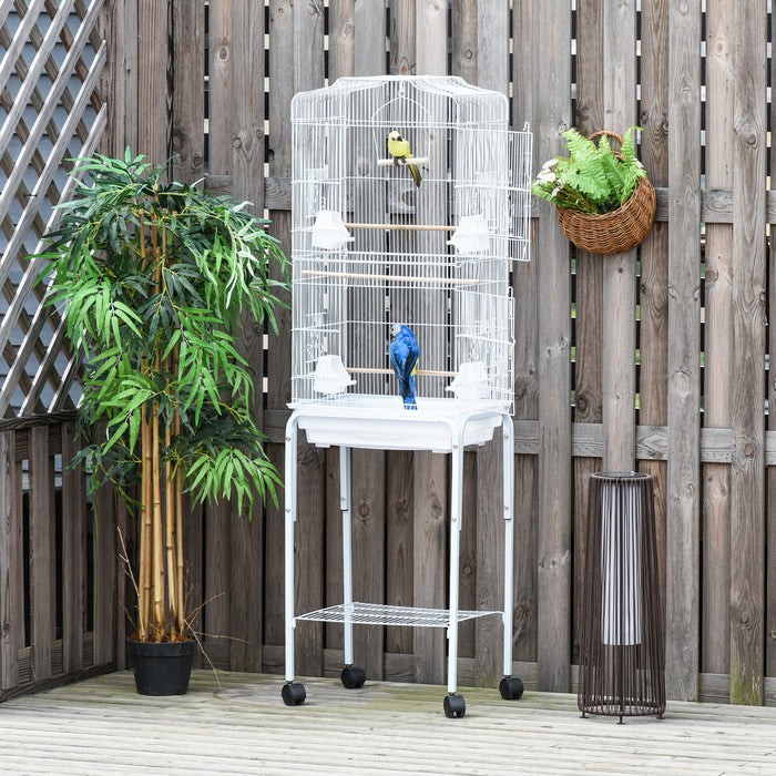 Parrot Breeding Cage with Stand - Heavy-Duty Metal Construction, Tray, Wheels - Ideal for Parakeets and Bird Care Enthusiasts