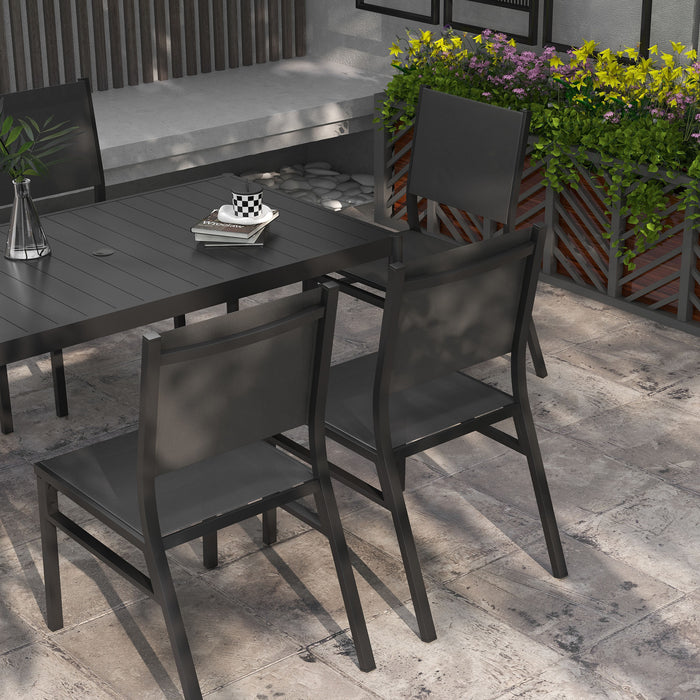 Seven-Piece Steel Dining Set - Aluminum-Top Table & Matching Chairs - Elegant Outdoor Patio Furniture