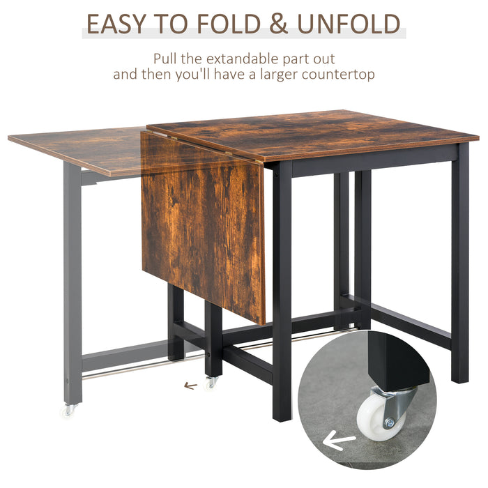 Foldable Dining Table with Drop Leaf - Multifunctional Console Writing Desk for Small Spaces - Ideal for Kitchen and Dining Room with Rustic Brown Finish