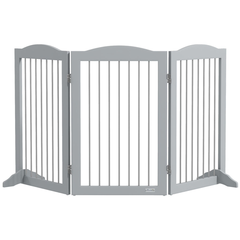 Foldable Freestanding Pet Barrier - Sturdy Dog Gate with Two Support Feet for Secure Placement - Ideal for Staircases, Hallways, Doorways in Grey