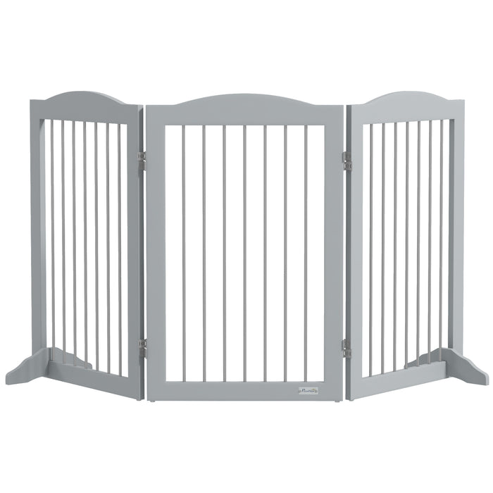 Foldable Freestanding Pet Barrier - Sturdy Dog Gate with Two Support Feet for Secure Placement - Ideal for Staircases, Hallways, Doorways in Grey