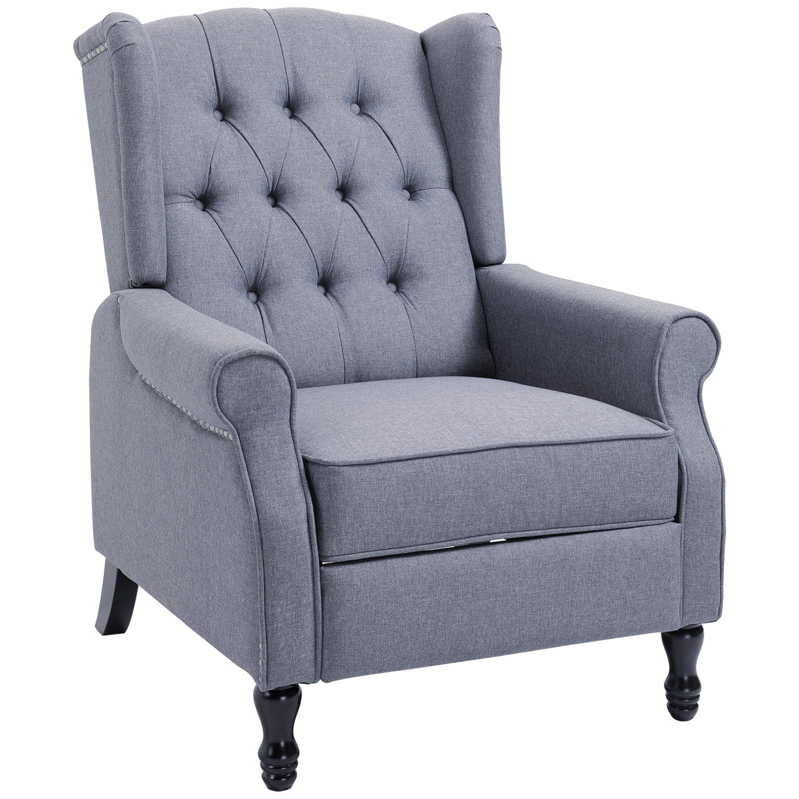 Wingback Recliner Armchair - Button-Tufted Back, Footrest, Light Grey Living Room Chair - Comfortable Seating for Relaxation and Lounging