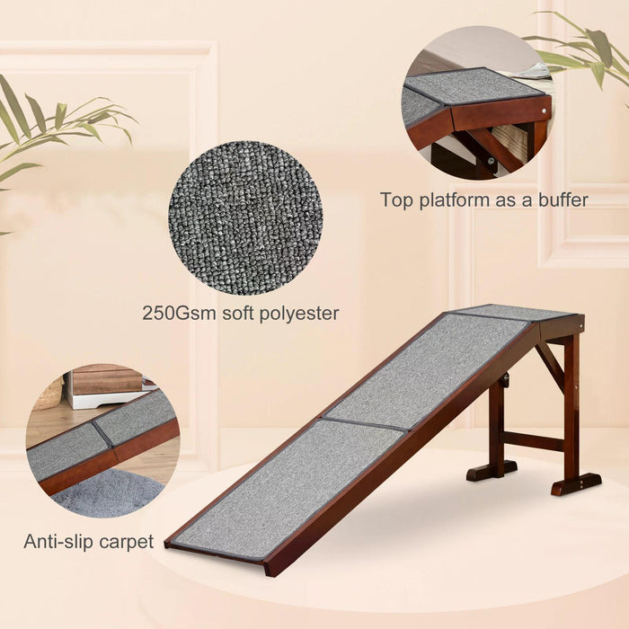 PetSafe Gentle Rise Dog Ramp - Non-Slip Carpeted Incline with Durable Pine Frame, 188 x 40.5 x 63.5 cm, in Brown and Grey - Ideal for Older or Mobility-Impaired Pets