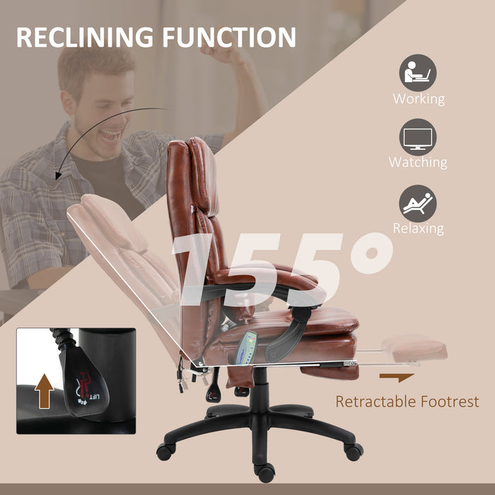 Ergonomic High Back Gaming Chair - Recliner with Footrest, 7-Point Massage, Adjustable Height, PU Leather in Brown - Perfect for Gamers and Office Workers
