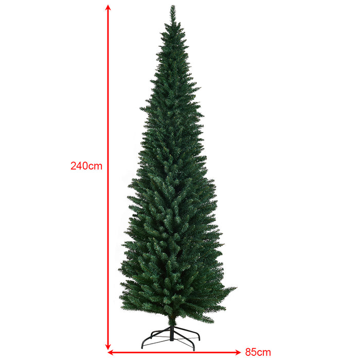 8ft Artificial Christmas Tree - Pencil Slim Design with Sturdy Metal Stand - Ideal for Holiday Decorations in Limited Spaces