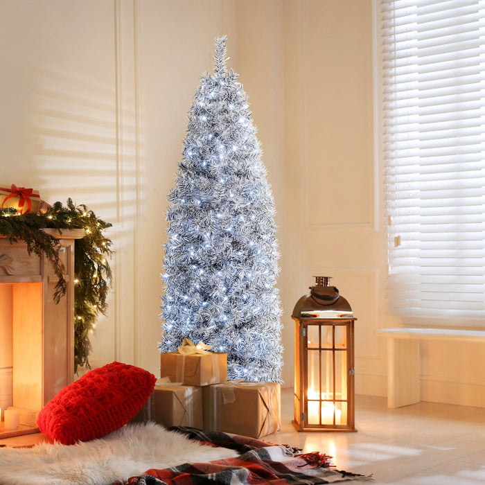 Slim 180cm Artificial Christmas Tree - With 475 Branch Tips & 250 Cold White LED Lights - Perfect for Celebrating the Holiday Season in Style