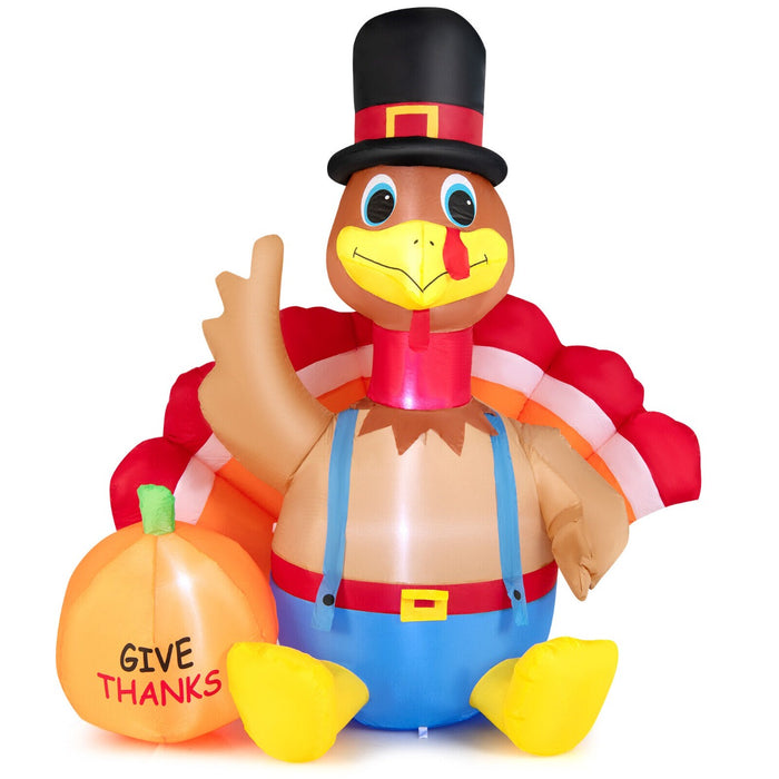 Inflatable 6 Foot Thanksgiving Turkey - LED Lights and Pumpkin Decoration Feature - Ideal for Festive Outdoor Display