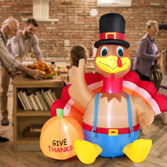 Inflatable 6 Foot Thanksgiving Turkey - LED Lights and Pumpkin Decoration Feature - Ideal for Festive Outdoor Display