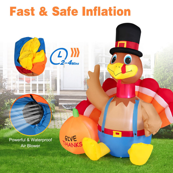 Inflatable 6 Foot Thanksgiving Turkey - LED Lights and Pumpkin Decoration Feature - Ideal for Festive Outdoor Display