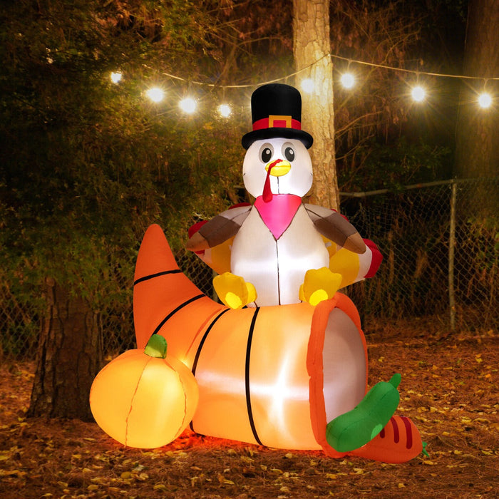Inflatable Thanksgiving Turkey - 6 Feet Tall, Cornucopia Design with LED Lights - Perfect for Seasonal Outdoor Decorations